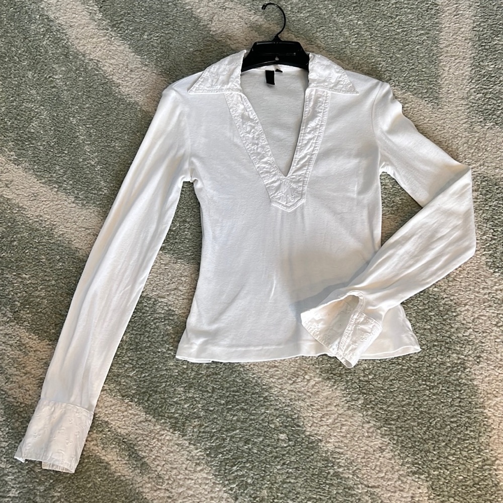 Eyelet Trimmed Long Sleeve Tee